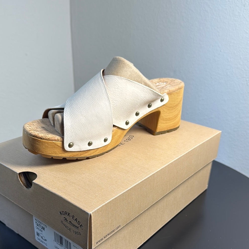 Kork-Ease White and Tan Sandals